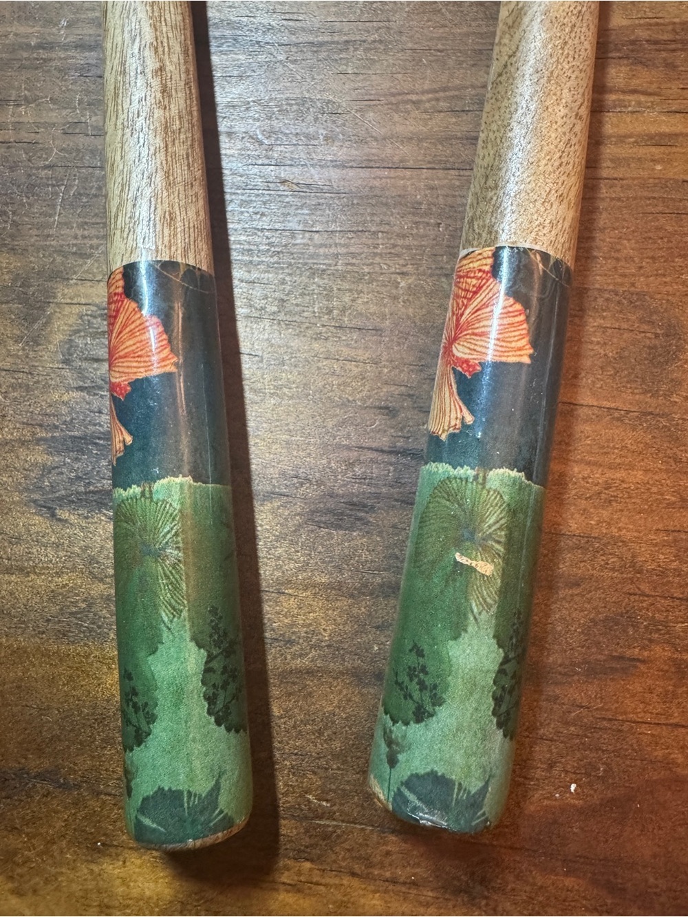 Wooden Salad Serving Spoon Set with Green Floral Handles - Picture 2 of 3